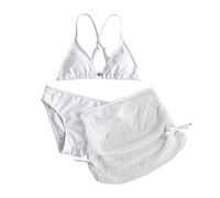 Topgrowth Accessorio Costume da bagno in 3 pezzi da bambina Soild Costume da bagno bikini da bambina Slip da bagno bikini da spiaggia per bambina (F-White, 8-10 anni)