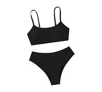 Topgrowth Accessorio Costumi Ragazza 11 Anni Costume da bagno a due pezzi da ragazza Sport Bikini a vita alta Costume da bagno Costumi da bagno per bambini Cinghie sottili 2 Pezzi (Black, 10 Years)