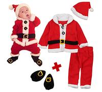 Topgrowth Accessorio Natale Costume Bambino Neonato, 4 PCS Vestito Babbo Natale Ragazza Ragazzo Top + Pantaloni + Cappello + Calzini Set Carina Partito Vestito Pigiami Regalo di (AA-Red, 3-4 Years)