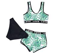 Topgrowth Accessorio Ragazze Costumi da Bagno 3 Pezzi Bambina Bikini Ragazze Set Costumi Mare Piscina Spiaggia Stampa Bikini Set Bambine Ragazze Beachwear (X4-Green, 10-12 Years)