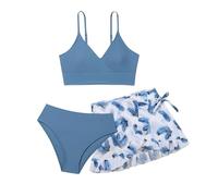 Topgrowth Accessorio Ragazze Costumi da Bagno 3 Pezzi Bambina Bikini Ragazze Set Costumi Mare Piscina Spiaggia Stampa Bikini Set Bambine Ragazze Beachwear (Z2-Blue, 11-12 Years)