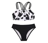 Topgrowth Accessorio Ragazze Costumi da Bagno Due Pezzi Costumi da Bagno Swimwear Bambina 2 PCS Bikini Stampa Bikini Set Bambine Ragazze per 7 14 Anni Beachwear Mare Spiaggia (Z2-Black, 13-14 anni)