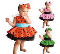 Topgrowth Accessorio - Vestito Bambina Neonata Principessa Abito Battesimo Compleanno Tulle Tutu Abito +Fascia (A-Orange, 12-18 Mesi)