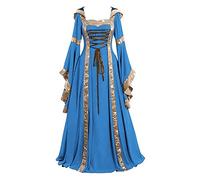 Topgrowth Accessorio Vestito Donna Elegante retrò Medievale con Maniche a Tromba Abito da Donna Pavimento Cosplay Medievale Rinascimentale Vestito Lungo Gotico Stile Rinascimento per (Z1-Blue, XXXL)
