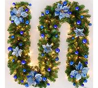 TopHGC Ghirlanda di Natale, 2.7M Caminetti Scale Ghirlande Decorate Luci a LED Ornamento Corona di Natale per la Decorazione Domestica (Blu)