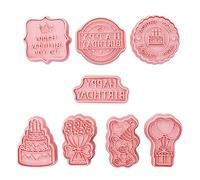 TopHomer Set di stampini per biscotti a tema compleanno, 8 stampi in plastica 3D per biscotti, tagliabiscotti per bambini, per decorare torte e biscotti (tema compleanno)