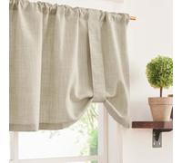 TOPICK - 1 tenda a pannello con nastri arricciatenda, per cucina, bagno, finestre piccole, effetto lino, semitrasparente, per soggiorno stile country, con orlo passante, 45 x 132 cm AxL