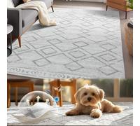 TOPICK Tappeto antibatterico per soggiorno 90 x 150 cm, resistente alle intemperie, grigio bohémien, a forma di rombo, lavabile, a pelo corto, per camera da letto, cameretta dei bambini, Living Room