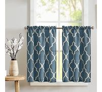 TOPICK - Tende per finestra, per cucina, bistrò, effetto lino, opache, oscuranti, proteggono la privacy, per soggiorno, casa di campagna, 2 pezzi, 65x90 cm (larghezza x altezza), blu