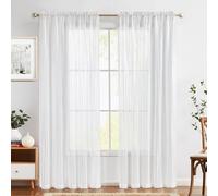 TOPICK - Tendina bianca trasparente, 140 x 245 cm, lunga, in voile, per camera da letto, in tessuto classico, vintage, filtra luce, tendine da finestra, 2 pezzi