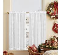 TOPICK Tendine bianche con pizzo trasparente, tenda da bistrò, da cucina, effetto catena, semitrasparente, per soggiorno, per finestre piccole, set da 2 pezzi, 65 x 90 cm