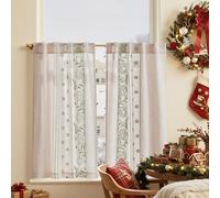 TOPICK - Tendine da bistrò per cucina, in voile, colore verde, con anelli nascosti, corti, con ricami in lino, tende per soggiorno e camera da letto, trasparenti, stile rustico, set da 2 pezzi, 65 x