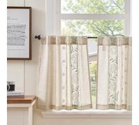 TOPICK - Tendine da bistrò per cucina, in voile, colore verde, con anelli nascosti, corti, con ricami in lino, tende per soggiorno e camera da letto, trasparenti, stile rustico, set da 2 pezzi, 65 x