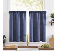 TOPICK Tendine per finestra effetto lino, tinta unita, corte, da cucina, in tessuto, con filtro della luce, per soggiorno, casa di campagna, piccole finestre, 90 x 60 cm, blu, set da 2 pezzi