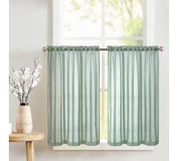TOPICK - Tendine trasparenti con coulisse, in voile, a righe, per cucina, bagno, bistrò, piccole finestre, stile rustico, 90x90 cm (larghezza x altezza), colore blu-verde, set da 2 pezzi