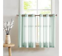 TOPICK - Tendine trasparenti con occhielli, in voile, a righe, per cucina, bagno, bistrò, piccole finestre, stile rustico, 90x90 cm (larghezza x altezza), colore blu-verde, set da 2 pezzi