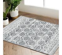 TOPICK Zerbino lavabile Boho per ingresso, tappeto marocchino a pelo basso geometrico anti-macchia, antiscivolo, ultrasottile per cucina, stile rustico, bagno, porta, 60x90(cm) grigio