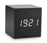 Topiky Sveglia digitale in legno, mini display a LED cubo 6x6x6cm Supporto display orologio temperatura e controllo vocale per camere da letto, casa, dormitorio(Nero)