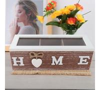 Topiky Tea Bag Jewelry Wood Storage Box (Three grids) | Display con coperchio trasparente, divisore a doppia sezione, contenitore da scrivania, portatile leggero, cassa in legno