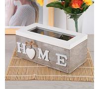 Topiky Tea Bag Jewelry Wood Storage Box (Two grids) | Display con coperchio trasparente, divisore a doppia sezione, contenitore da scrivania, portatile leggero, cassa in legno