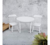 TOPINCN 1:12 Miniatura Squisito Tavolo da Pranzo in Legno Bianco e Sedie per Decorazioni per la Casa delle Bambole, Materiale per 1/12 Bambola e Casa e (Set di tavoli e sedie a tre pezzi)