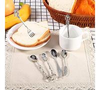 TOPINCN 6pcs Vintage Royal Style Metal Mini Coffee Spoons and Fork Set Stloy Retro Table Stoviglie con Motivo 3D per il di Nozze Decorazioni per la Casa (SILVER)
