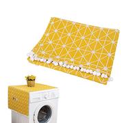 TOPINCN - Copertura Antipolvere per Frigorifero, Multiuso, in Cotone e Lino, con Tasche Laterali, a Strisce Gialle e Bianche 55 X 130cm