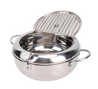 TOPINCN Friggitrice Pentola Giapponese in Acciaio Inossidabile da 24 Cm con Termometro e Griglia Raccogli Olio per Patatine Fritte Tempura di Pollo Gamberetti Fornello Elettrico a Gas a