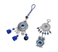 TOPINCN Gufo Blu con Occhio di Allah, Ornamento da Appendere Allo Specchietto Retrovisore Dell'auto, con Smalto in Lega di Ferro per Protezione e Buona Fortuna, Regalo per Casa e ufficio.