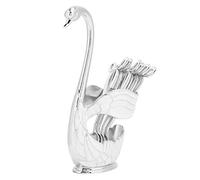 TOPINCN Kit Supporto per Cucchiaio da Frutta e Cucchiaino da caffè con Elegante Base a Cigno per Decorazioni da Tavola e Pratico Regalo - 6 Pezzi (Argento Bianco)