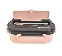 TOPINCN Lunch Box Portatile Box da 1000 Ml con Buona Tenuta per Picnic in Viaggio, Plastica Resistente, Acciaio Inossidabile (Rosa【Bacchetta e cucchiaio gratuiti】)