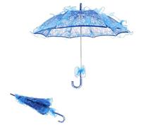 TOPINCN Ombrello di Pizzo da Sposa, Parasole in Cotone con Manico in (BLUE)