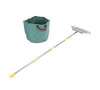 TOPINCN Rastrello da Giardino Regolabile per Foglie, Rastrello in Metallo Rastrellino a Manico Lungo Rastrello da Giardino con Sacca Foglia Riutilizzabile per Giardini da Giardinaggio