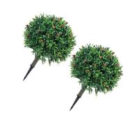 TOPINCN Set di 2 Alberi di Bosso Artificiale per Topiaria da 2 Arbusti di Verde Finto Resistenti Ai Raggi da 17,8 Pollici con Picchetto per Giardino Interno Ed Esterno, Portico,