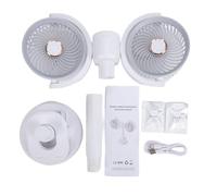 TOPINCN Ventola di Raffreddamento con a Doppia Testa, Ventola a Morsetto da Scrivania a Doppia Testa con Luce Notturna a Batteria Ricaricabile USB a 4 velocità per Camera da