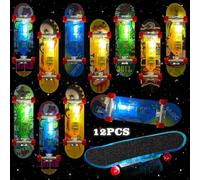 TOPJOWGA 12 Pezzi Mini Skateboard per Dita a LED, Skateboard da Dito, Mini Skate Finger Skate Luminosi, Skateboard da Dito per Bambini, Finger Skateboard Giocattolo, Bomboniere Giocattoli
