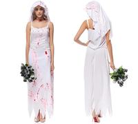 TOPJOWGA Costume da Sposa Fantasma Halloween, Zombie Insanguinata, Costume Halloween Donna Cadavere