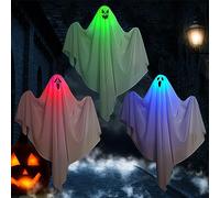 TOPJOWGA Fantasmi Appesi di Halloween, 3 Pezzi Halloween Appeso Fantasma, Fantasma Luminoso Appeso, Decorazioni di Fantasmi di Halloween con LED, Horror Decorazione Giardinoe Horror Party
