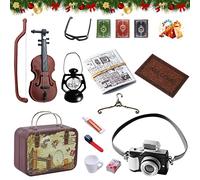 TOPJOWGA Miniatura Dollhouse Giardino Accessori, 15 Pezzi Mini Valigia Giornali Occhiali Macchina Fotografica Chitarra Miniatura Natale Decorazioni Casa, Accessori Casa Bambole Miniatura (A)