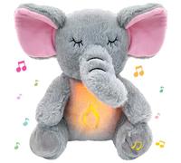 TOPJOWGA Peluche Musicale con Rumori per Neonato, Giocattolo Elefanti Soffice Relax Giocattolo, Luce Notturna Bambini Neonate Regalo, Con Movimento Respiratorio Ritmico E Musica