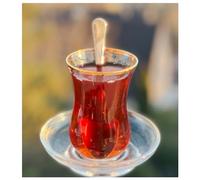Topkapi - Set da 18 pezzi di tè turco Mahira sultan per 6 persone │ 6 bicchieri da tè, 6 sottobicchieri, 6 cucchiaini da tè │ Bicchiere da tè con bordo dorato │ Set completo - Imballato in modo sicuro