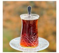 Topkapi - Set da 18 pezzi di tè turco Nazan Sutan per 6 persone │ 6 bicchieri da tè, 6 sottobicchieri e 6 cucchiaini da tè │ Design cristallo │ Set completo │ Imballato in modo sicuro