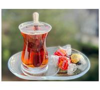 Topkapi - Set da tè turco da 6 pezzi Elif-Sultan per 2 persone │ 2 bicchieri da tè, 2 sottobicchieri ovali e 2 cucchiaini da tè │ Serie Sen & Ben - Confezionato in modo sicuro - Lavabile in