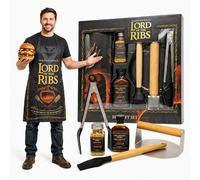 Topline Lord of the Ribs - Set regalo per barbecue, set di utensili per grill, strofina e salsa con grembiule, accessori per barbecue, regalo per gli amanti del barbecue, confezione regalo per Natale