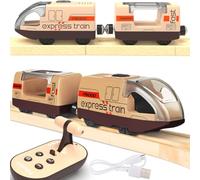 TOPLIVING Accessori per binari con telecomando, treno a batteria per binari in legno, treno motorizzato (connessione magnetica) compatibile con Thomas, Brio, Chuggington