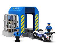 TOPLIVING Accessori per ferroviari in legno, stazione di polizia, compatibile con tutte le ferrovie, pacchetto di espansione per bambini dai 3 anni in su