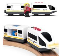 TOPLIVING Set di binari ferroviari a batteria in legno giocattolo ad alta velocità per bambini di età 3 4 5 anni ragazzi bambini attacchi magnetici auto da città con figure