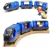 TOPLIVING Treno alimentato a batteria per ferroviari in legno giocattolo ad alta velocità per bambini 3 4 5 anni ragazzi bambini frizione magnetica veicolo da città con figure