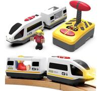 TOPLIVING Treno motorizzato per binari in legno, treno telecomandato con collegamento magnetico, treno locomotiva a batteria per bambini, compatibile con Thomas, Brio, Chuggington