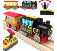 TOPLIVING Treno motorizzato per binari in legno, treno telecomandato con collegamento magnetico, treno locomotiva a batteria per bambini, compatibile con Thomas, Brio, Chuggington
